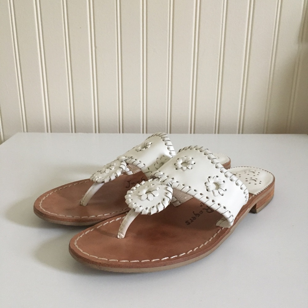 Jack Rogers classic leather flat sandals white size 6M EUC - Picture 2 of 10